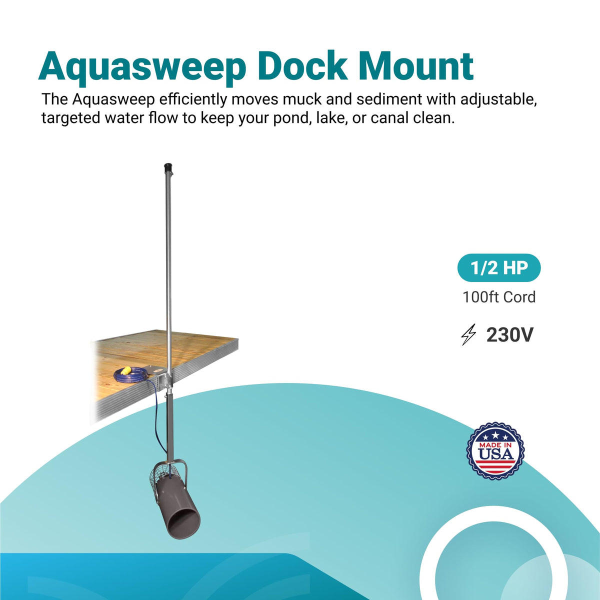 Scott Aerator Aquasweep Dock Mount - 1/2 Horse Power 230V 50 Feet Cord - Water Circulator | Water Agitator | Water Mover