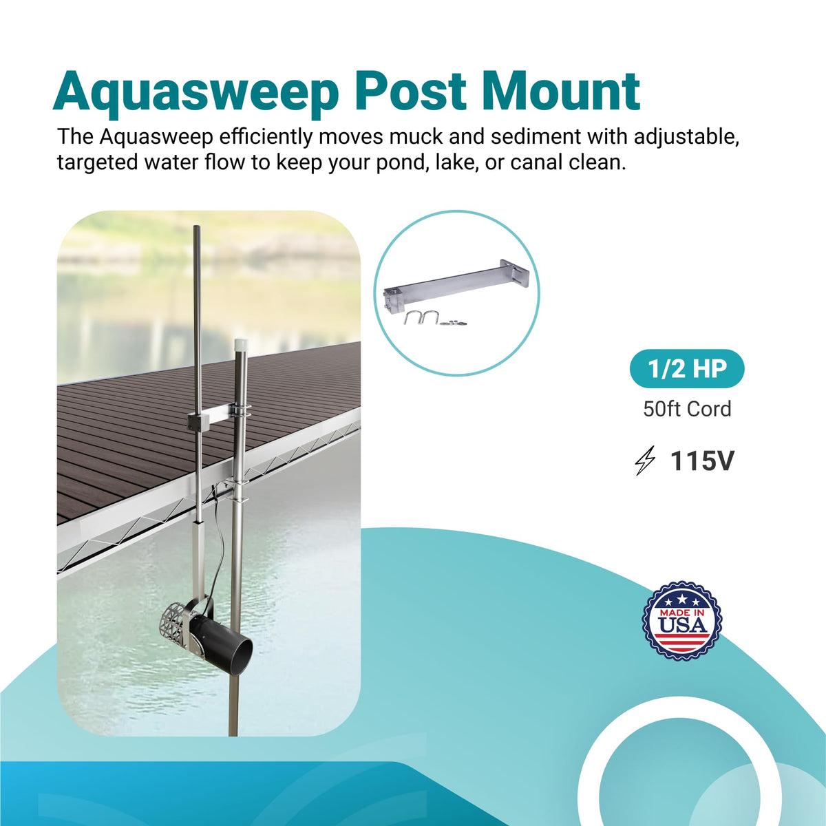 Scott Aerator Aquasweep Dock Mount - 1/2 HP 115V 50' Cord - Water Circulator | Agitator | Mover