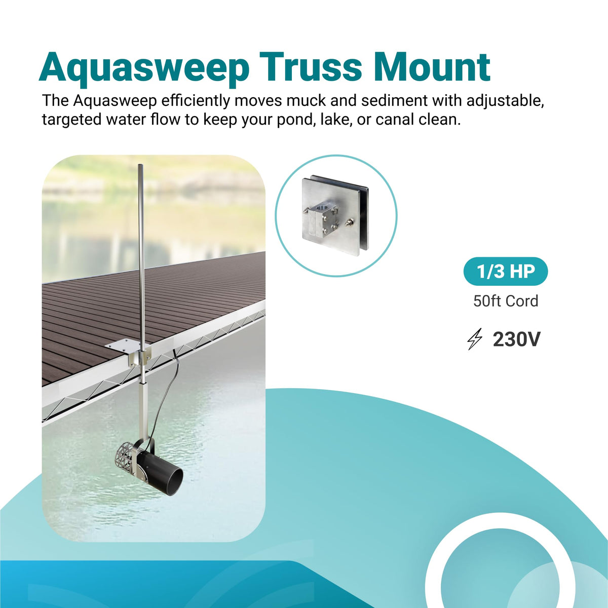 Scott Aerator Aquasweep with Mounts - 1/3 Horse Power 230V with Electric Cords in Various Lengths - Water Circulator | Water Agitator | Water Mover
