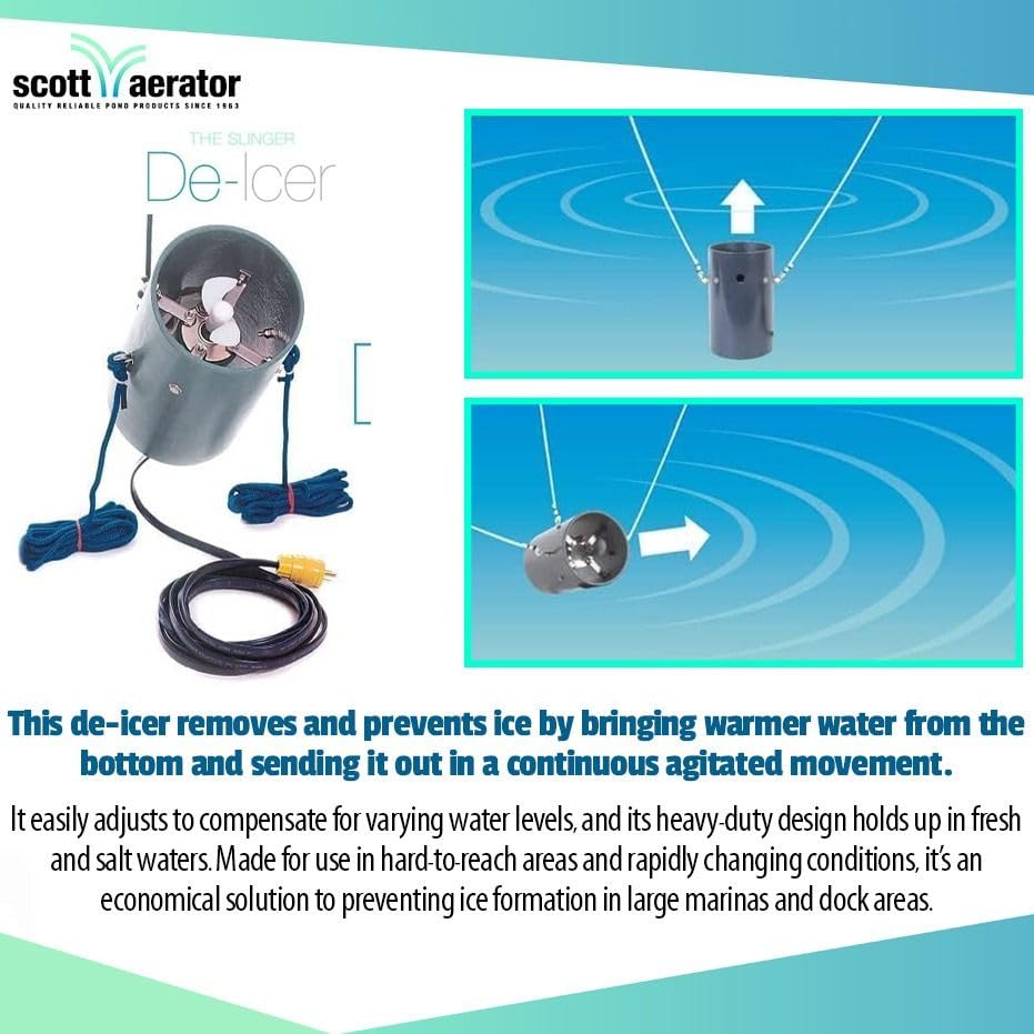 Scott Aerator De-Icer for Lakes & Ponds | 1/3 Horse Power 115V Stainless Steel & Motor with 5 Years Warranty |Electric Corded Cable Included with Dock Mount Assembly | Made in USA