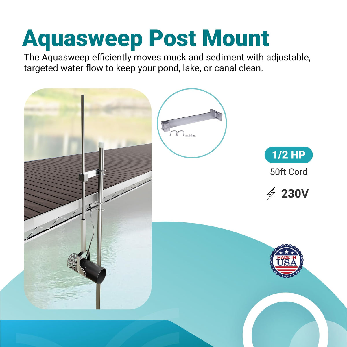 Scott Aerator Aquasweep Dock Mount - 1/2 Horse Power 230V 50 Feet Cord - Water Circulator | Water Agitator | Water Mover