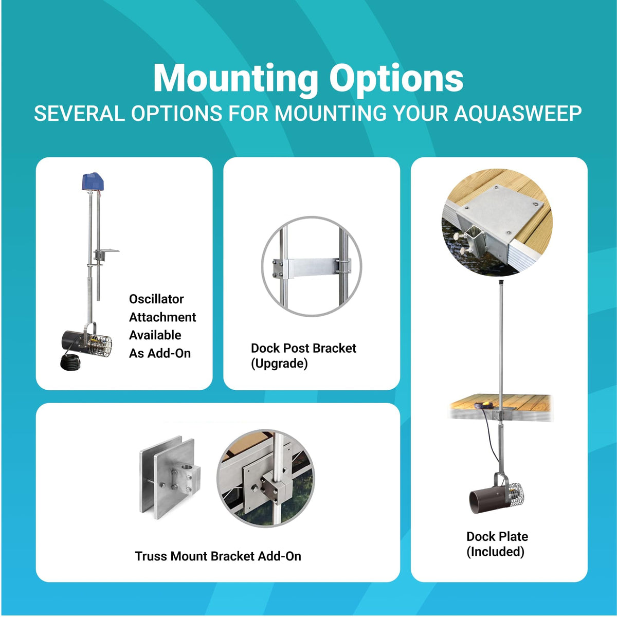 Scott Aerator Aquasweep Dock Mount - 1/2 Horse Power 230V 50 Feet Cord - Water Circulator | Water Agitator | Water Mover