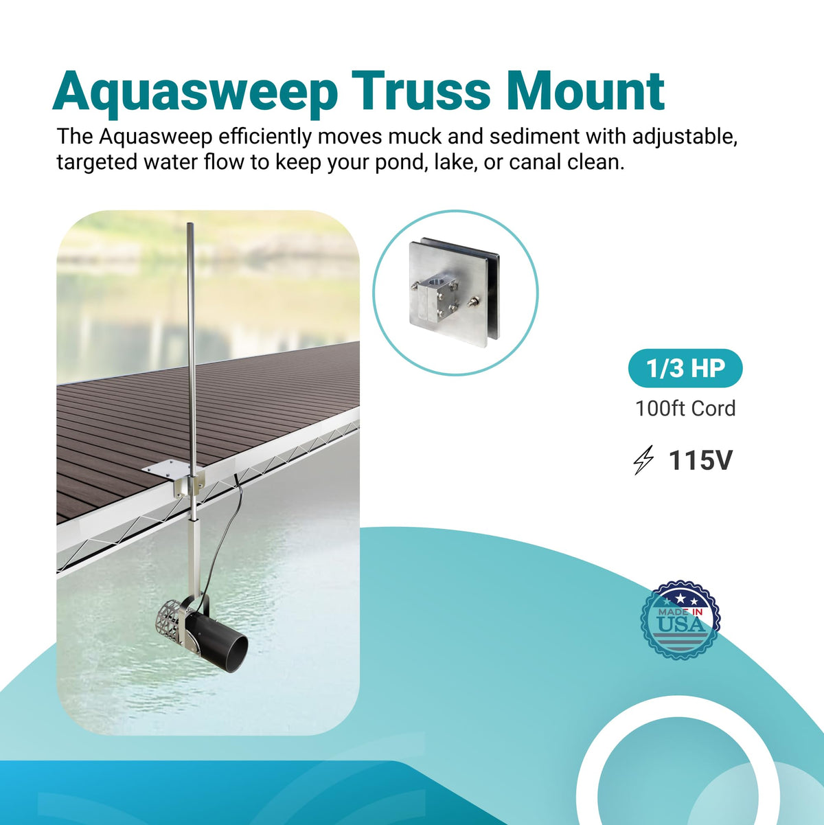 Scott Aerator Aquasweep with Mounts - 1/3 Horse Power 115V with Various Length Eletric Cords - Water Circulator | Water Agitator | Water Mover