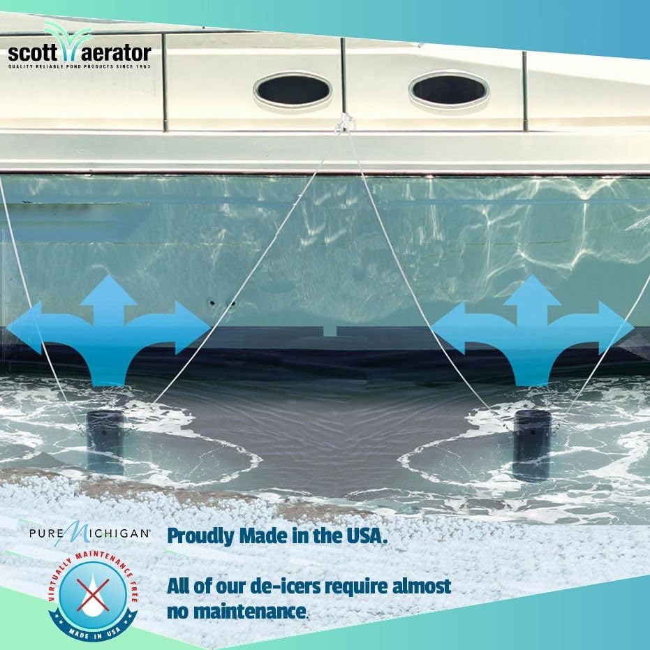 Scott Aerator De-Icer for Lakes & Ponds | 1/3 Horse Power 115V Stainless Steel & Motor with 5 Years Warranty |Electric Corded Cable Included with Dock Mount Assembly | Made in USA