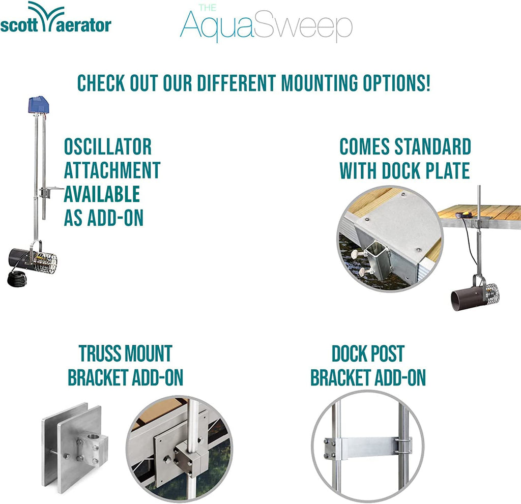Scott Aerator Aquasweep Dock Mount - 1/2 HP 115V 50' Cord - Water Circulator | Agitator | Mover