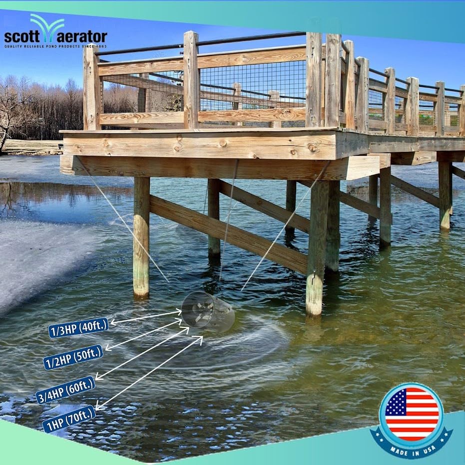 Scott Aerator De-Icer for Lakes & Ponds | 1 Horse Power 115V Stainless Steel & Oil Free Motor with 5 Years Warranty