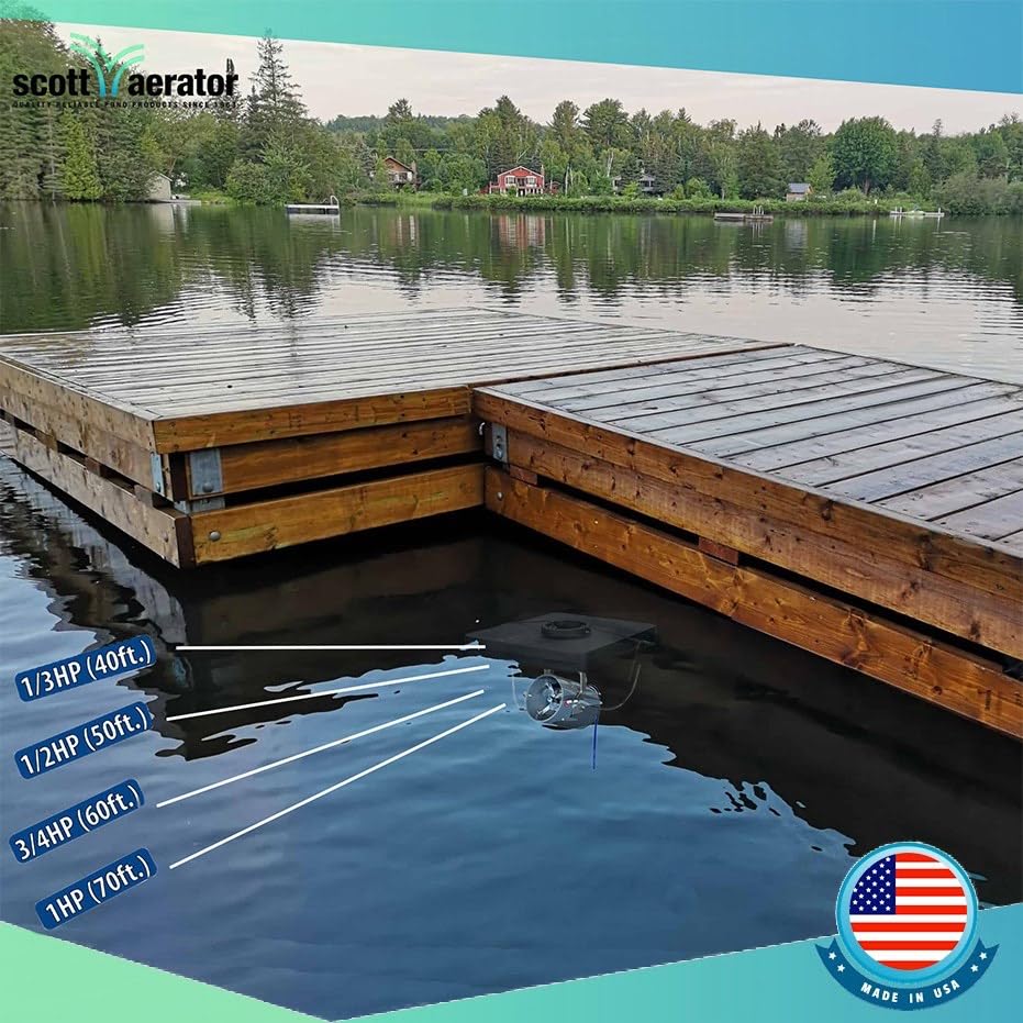 Scott Aerator Floating De-Icer for Lakes & Ponds | Multiple Horse Power 115V Stainless Steel & Oil Free Motor with 5 Years Warranty | 35 ft. Electric Corded Cable Included | Made in USA