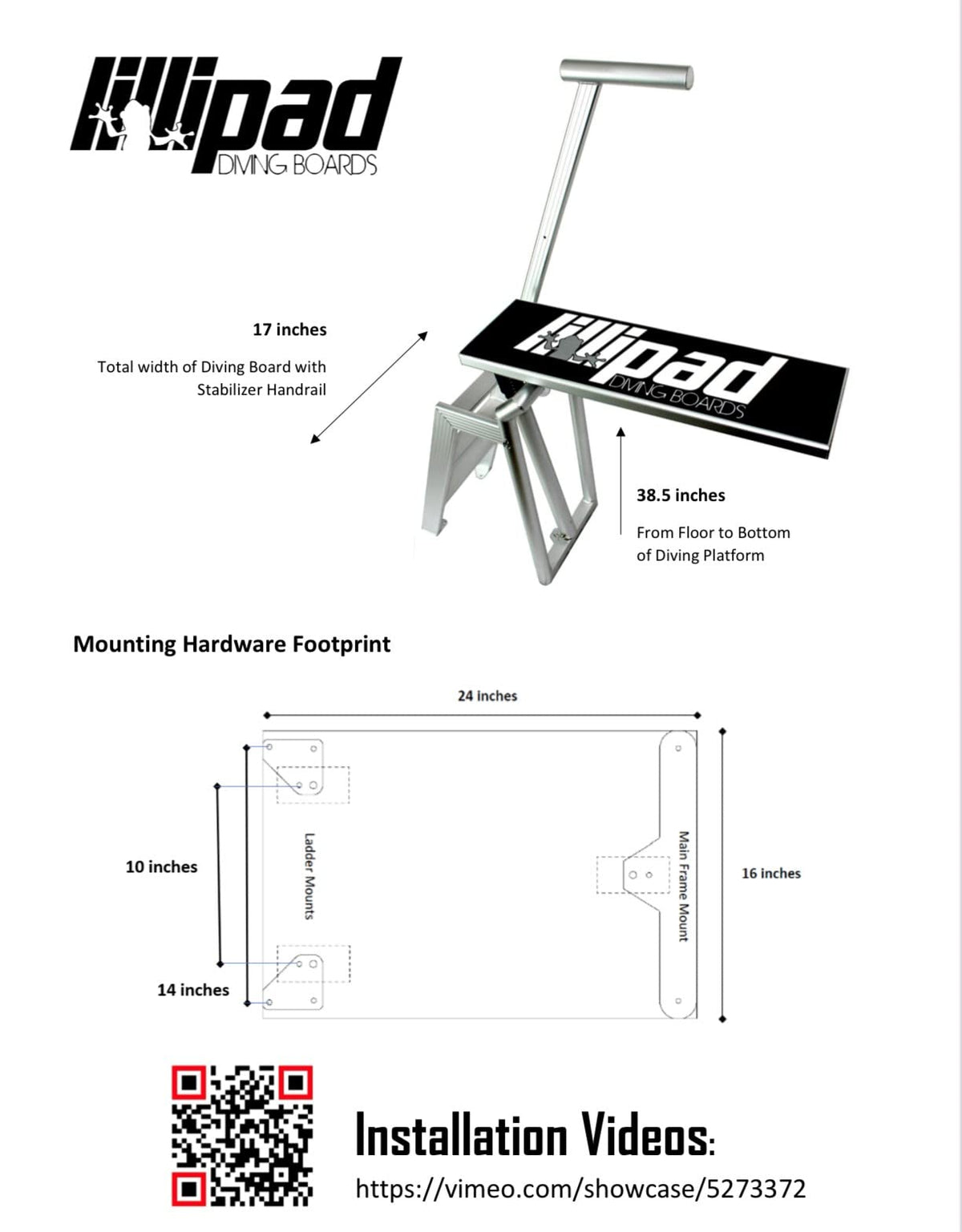 Lillipad Diving Board Boat or Dock - Includes Board, Surface Mount, and Upgraded SEADEK Foam Surface